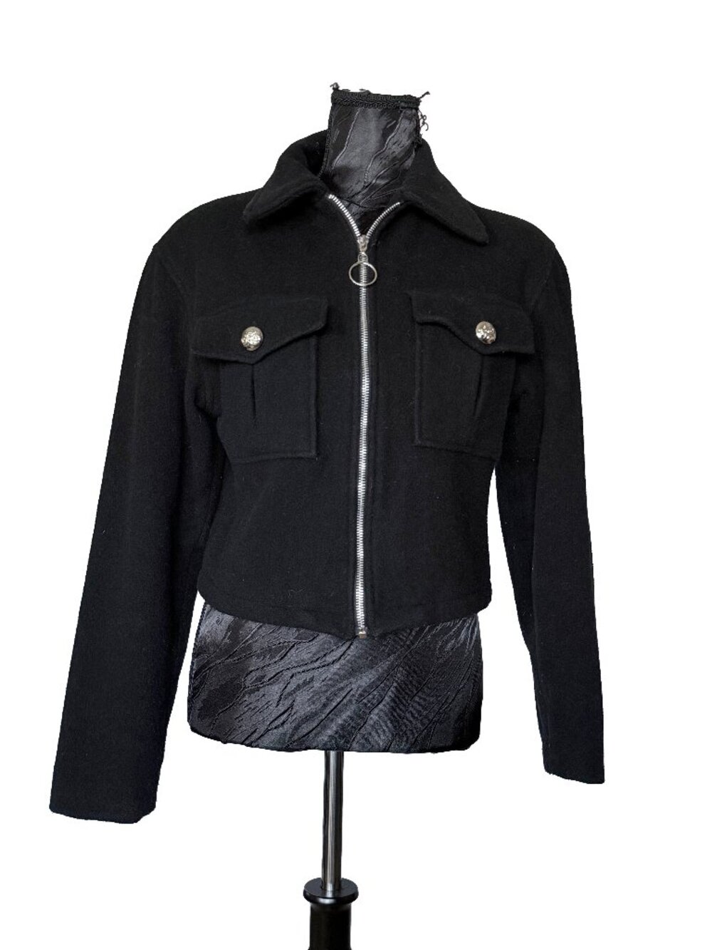 ✨ VTG Ashley Scott Cropped Wool Utility Jacket Black XS Made in USA ✨
